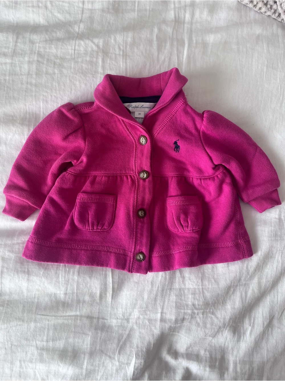 Ralph Lauren Vintage Pink Shawl Collar Button Down Sweatshirt 3mos